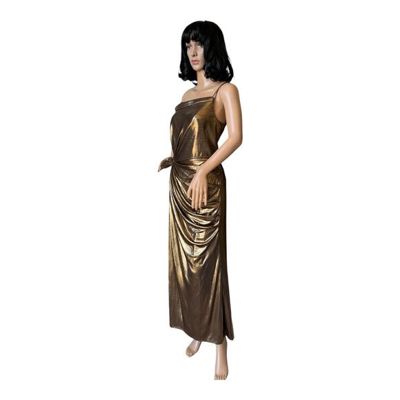 IEENA for Mac Duggal Gold Metallic One-Shoulder Gown style 26728 size 8 - Picture 8 of 17
